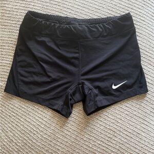 Nike Women's Black Athletic Stretch Shorts with White Swoosh